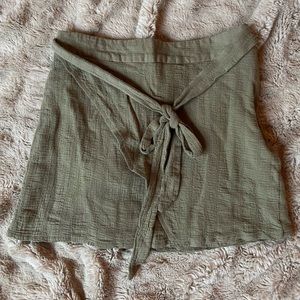 Olive green linen wrap skirt